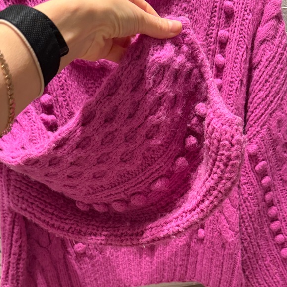 Textured Cable & Bobble Knit Sweater - Hot Pink - Picture 6 of 10
